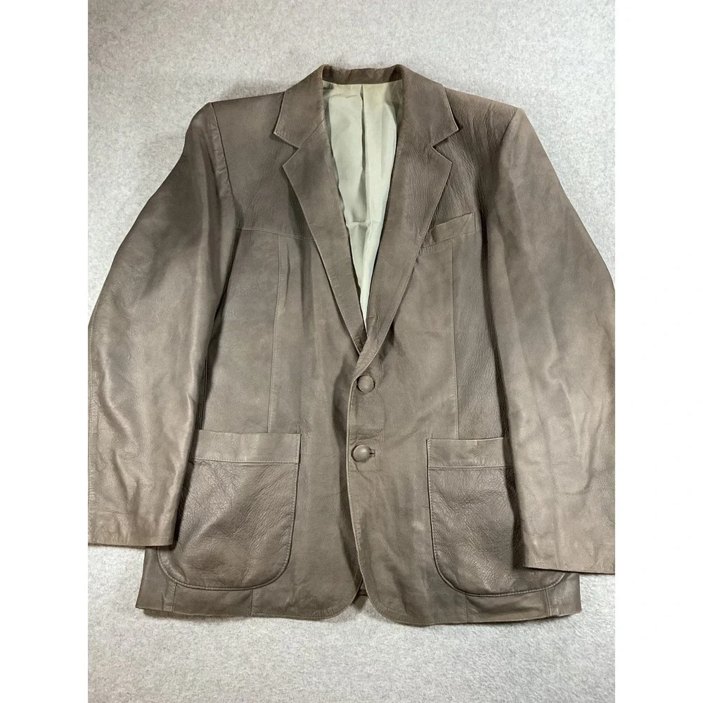 Outbak New Zealand Lamb Nappa Leather Blazer Jacket Grey Thunder Mens 44 Vintage